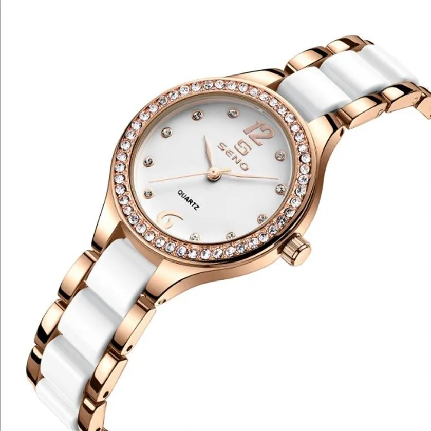 Reloj de cuarzo con bisel de cerámica y diamantes de cristal para mujer, pulsera cómoda con banda Hardlex, relojes de pulsera 239q