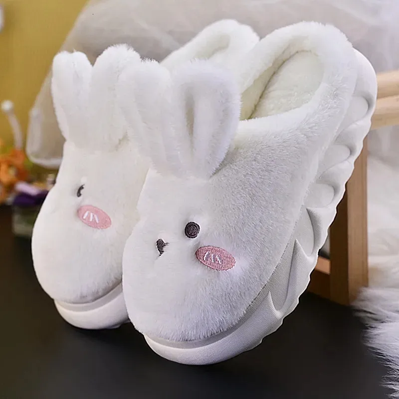 Slippers Antovo Cotton Slippers Women Lovely rabbit thick sole thermal slippers indoor home Shoes Winter Slippers for Women 231212