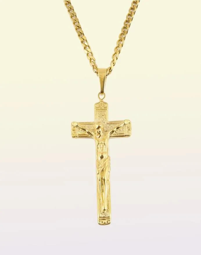 Collier jésus plaqué or en acier inoxydable, pendentif à la mode, colliers de foi religieuse pour hommes, bijoux Hip Hop 3773886