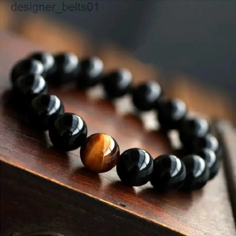 Charm Bracelets Natural Black Onyx with Tiger eye Stone Beads Men Jewelry Bracelet 12 Constellation Leo rs Energy Balance BraceletL231214