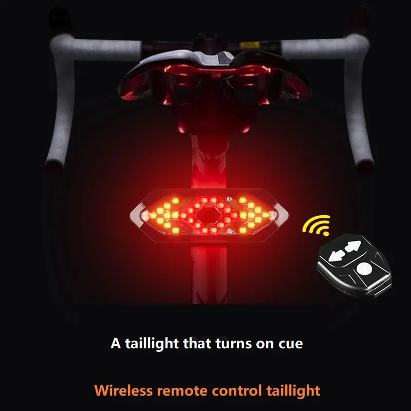 Cykelljus Fjärrkontroll Turn Signal Bakljus Bicycle Lamp LED -laddningsbar USB Wireless Back LED -svans Tillbehör 231212