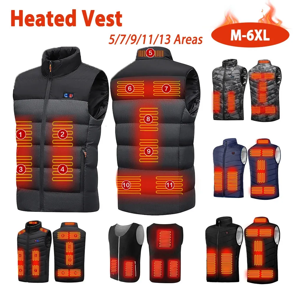 Gilet da uomo M-6XL Giacca riscaldante 5791113 Gilet riscaldato a zone Gilet riscaldato elettrico Gilet Abbigliamento termico per caccia Campeggio all'aperto 231212