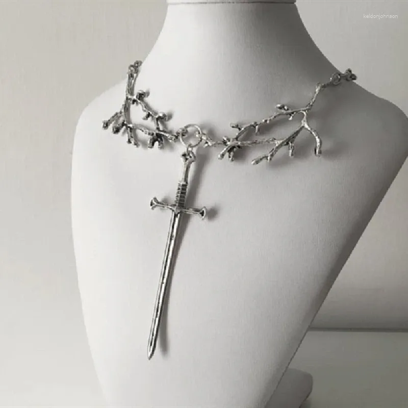 Choker Medieval-Tree Branch Necklace With Sword-Pendant Viking-Jewelry Gift Fashion Sword-Charm Chain Ornament