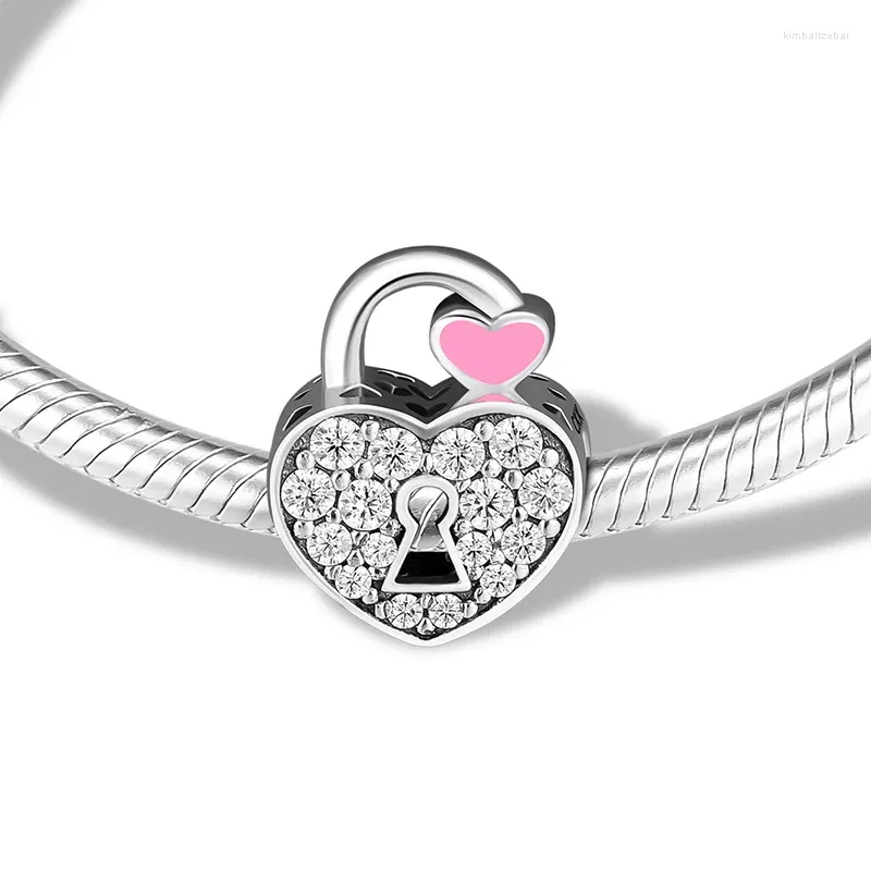 Losse Edelstenen CKK 925 Sterling-Zilver Hangslot Pave Roze Emaille DIY Past Voor Europa Armbanden Maken Sieraden Charms Kettingen