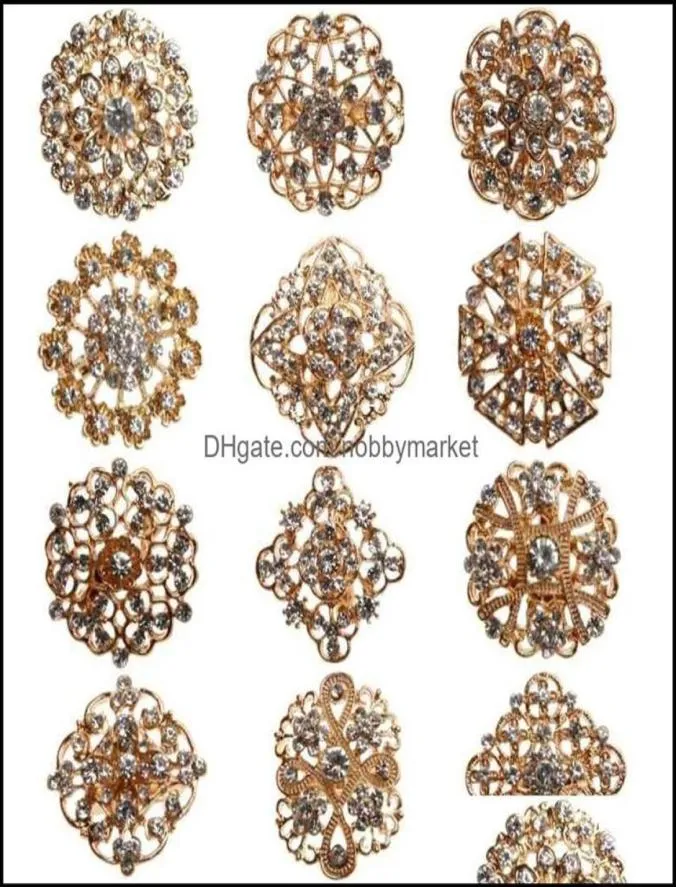 Stift broscher smycken 24 st clear crystal strass kvinnor brudguld brosch stift för diy bröllop bukett satser droppleverans 2025634413