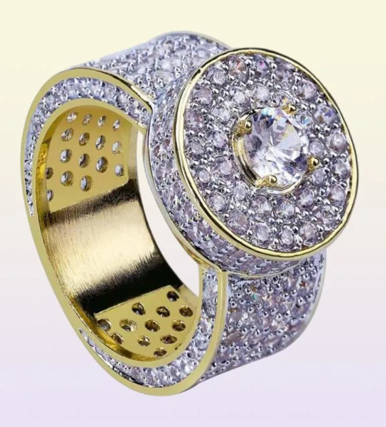 Klasyczne męskie hip -hop Large 18K prawdziwe złote pierścienie plastra sześcienne cyrkonia diamentowy prezent 50393102801898
