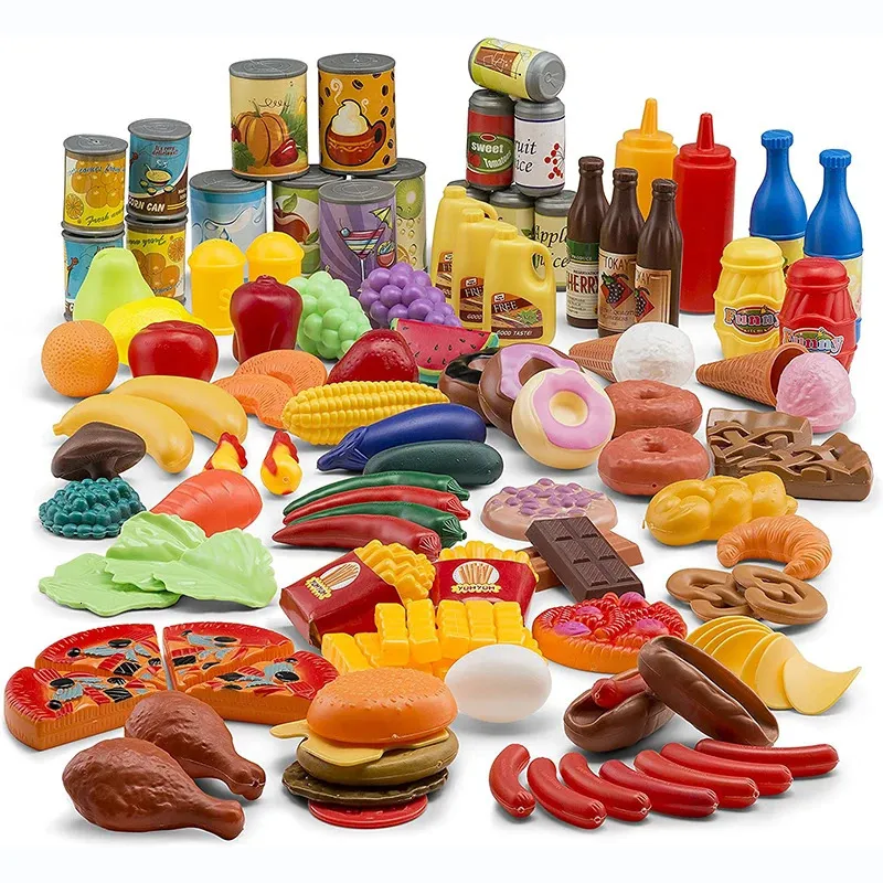 Cozinhas Play Food 120pcs Set Deluxe Pretend Toy Sortimento Playset para Crianças Cozinha Brinquedos Acessórios 231211