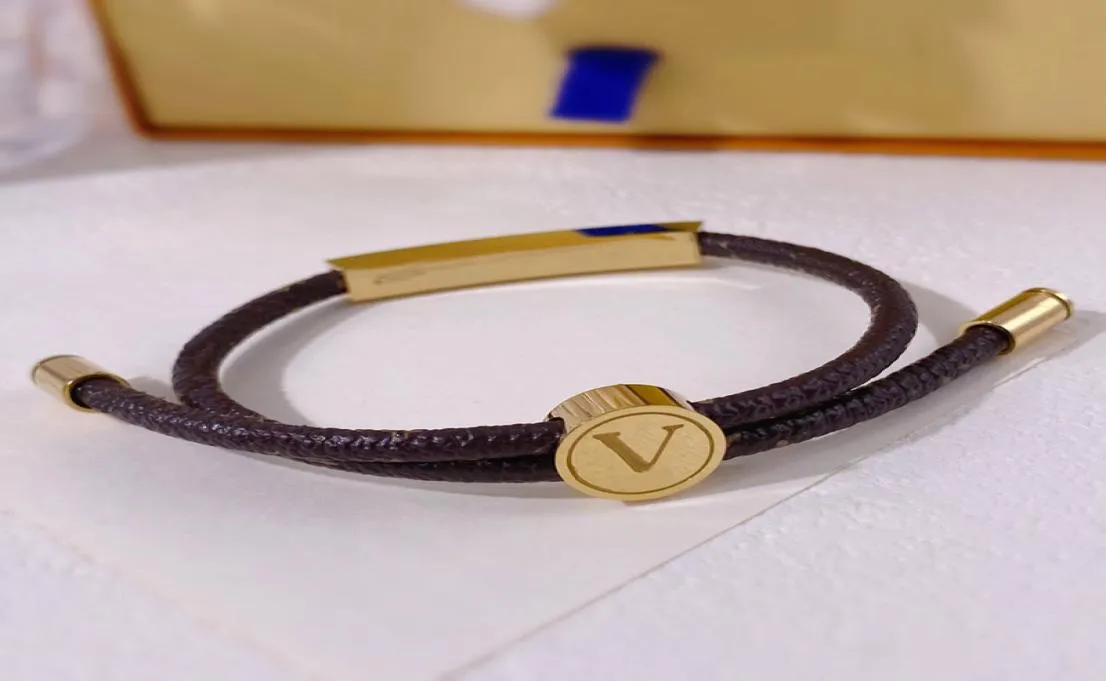 Moda jóias designer pulseira para homens mulheres corda corrente clássico marrom floral couro redondo marca titânio ajustável pulseiras 7941200