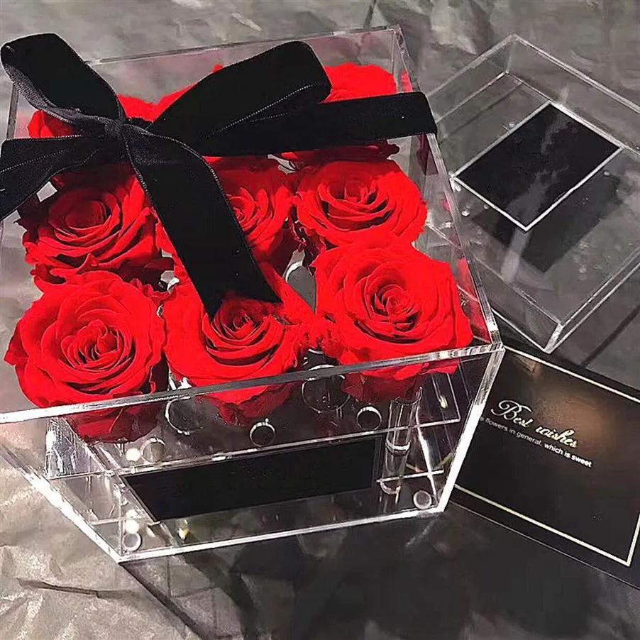 Rose stockage Transparent maquillage organisateur acrylique fleur boîte pour filles cadeau Y1113279U