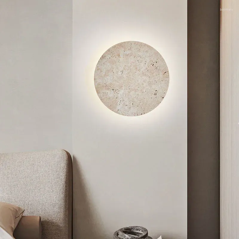 Wall Lamp Natural Stone Round Bedside Dining Room Atmosphere Art Decor Sconce Light 3000K 28/30cm Free Combination