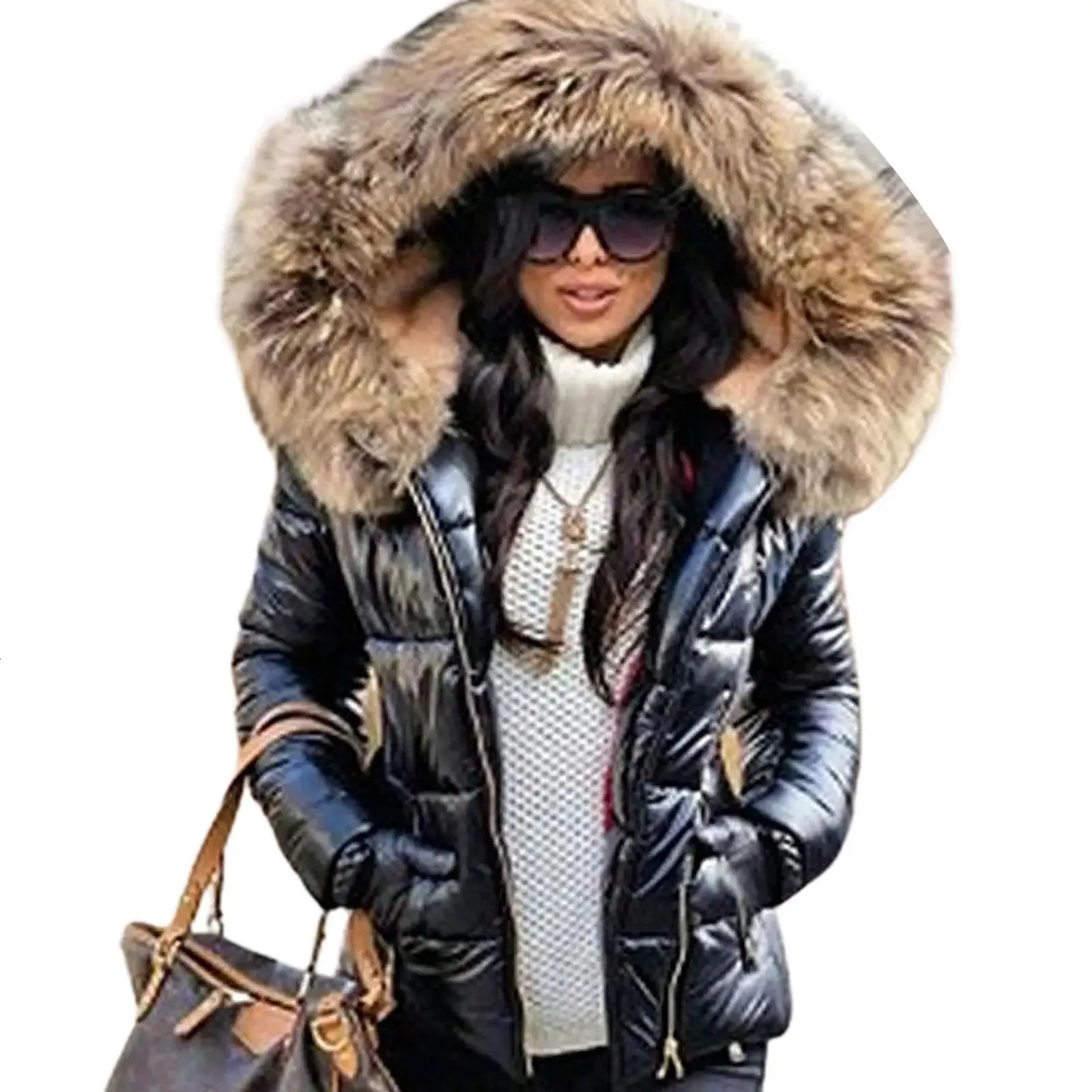 Femmes vers le bas Parkas veste ample femmes automne hiver fausse fourrure capuche fermeture éclair manteau chaud en plein air Parka courte 231212