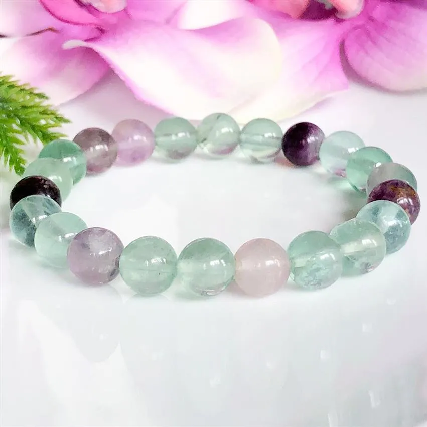 MG1109 Pulsera de fluorita arcoíris natural Pulsera de protección de energía negativa Cristales curativos Pulsera de tono de gemas Joyería de intuición 173c