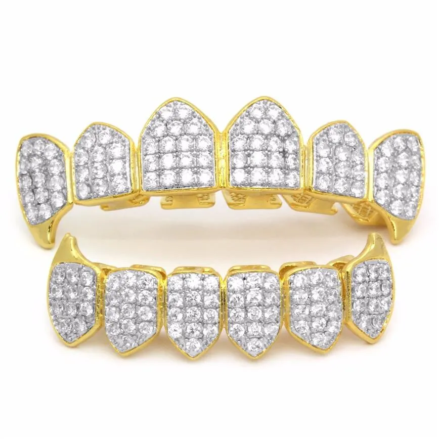 18K Gold versilbert oben und unten Grillz Set Mundzähne Grills Hochwertiger Herren-Körperschmuck247Z