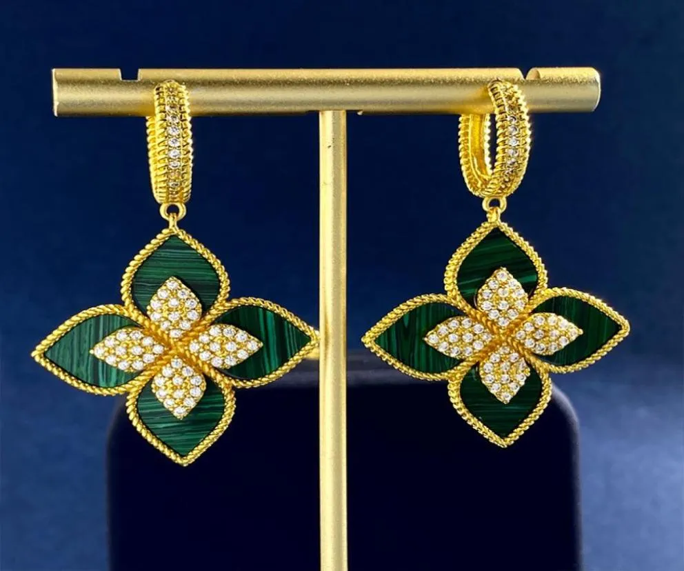 Boucle d'oreille trèfle à quatre feuilles, bijoux de créateur, or, argent, nacre, fleur verte, chaîne à maillons, cadeau pour femmes, 1981260