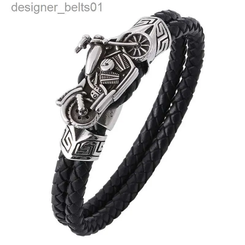 Bracelets porte-bonheur Bracelet en cuir tissé créatif en métal moto hommes Bracelet Punk Rock fête bijoux cadeau L231214