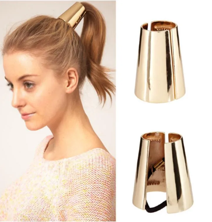 Vintage Metal Cone Pony Tails Holder Goldplated Polished Hair Ring Fashion Luxury Exaggerated Catwalk Hair Jewelry8403961