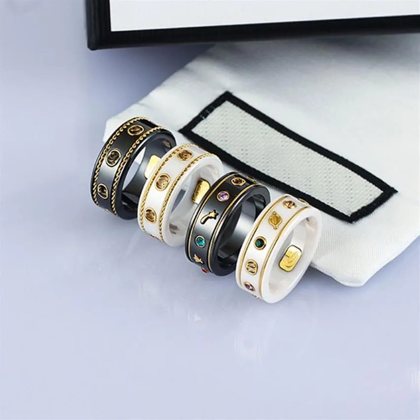Черно-белое керамическое кольцо, позолоченное 18-каратным золотом, пчелиная планета, странный дизайн, мужская и женская группа, кольца с буквой G, пара колец, размер 6-11, с сумкой251D