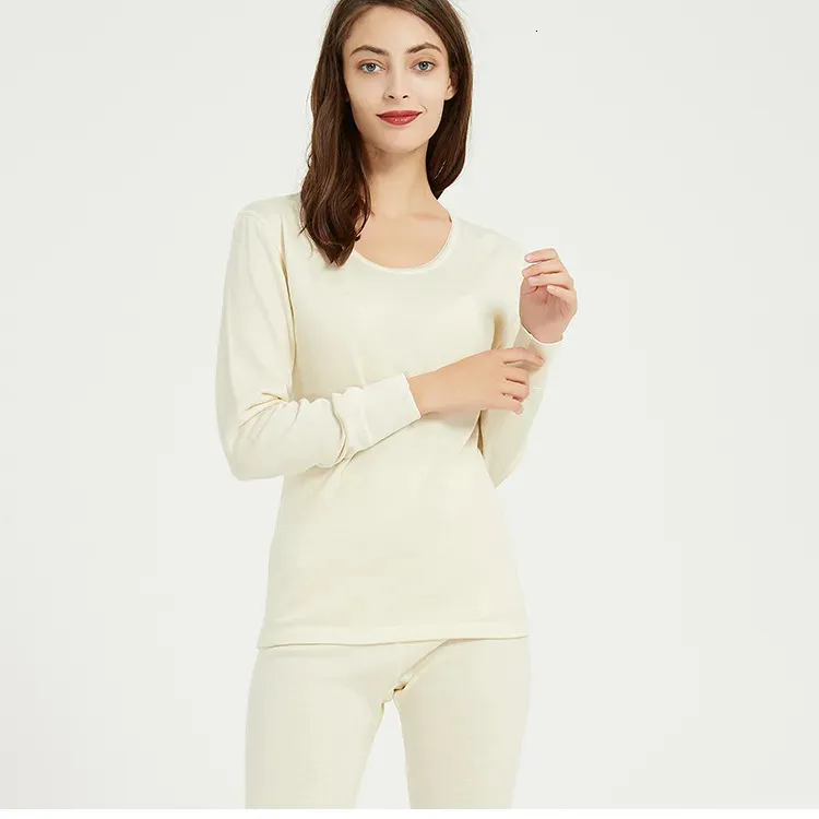 Roupa interior térmica feminina 100% lã merino mulheres roupa interior térmica conjunto espessura 260gsm mulheres long johns mais quente no inverno 231211