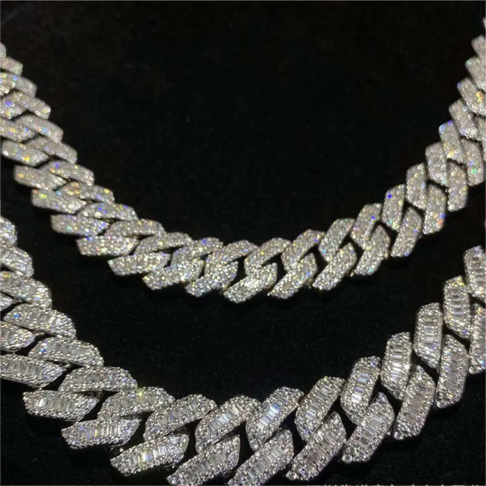 Стиль GRA Сертификат Moissanite Diamond 14 мм шириной серебряный серебряный цепь кубинской связи для мужского ожерелья хип -хоп