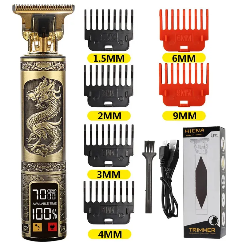 Cortadora de cabello USB Eléctrica LCD Clipper Todo en uno Cabezal de luz dorada Recargable Talla de aceite Marca Razor 231211