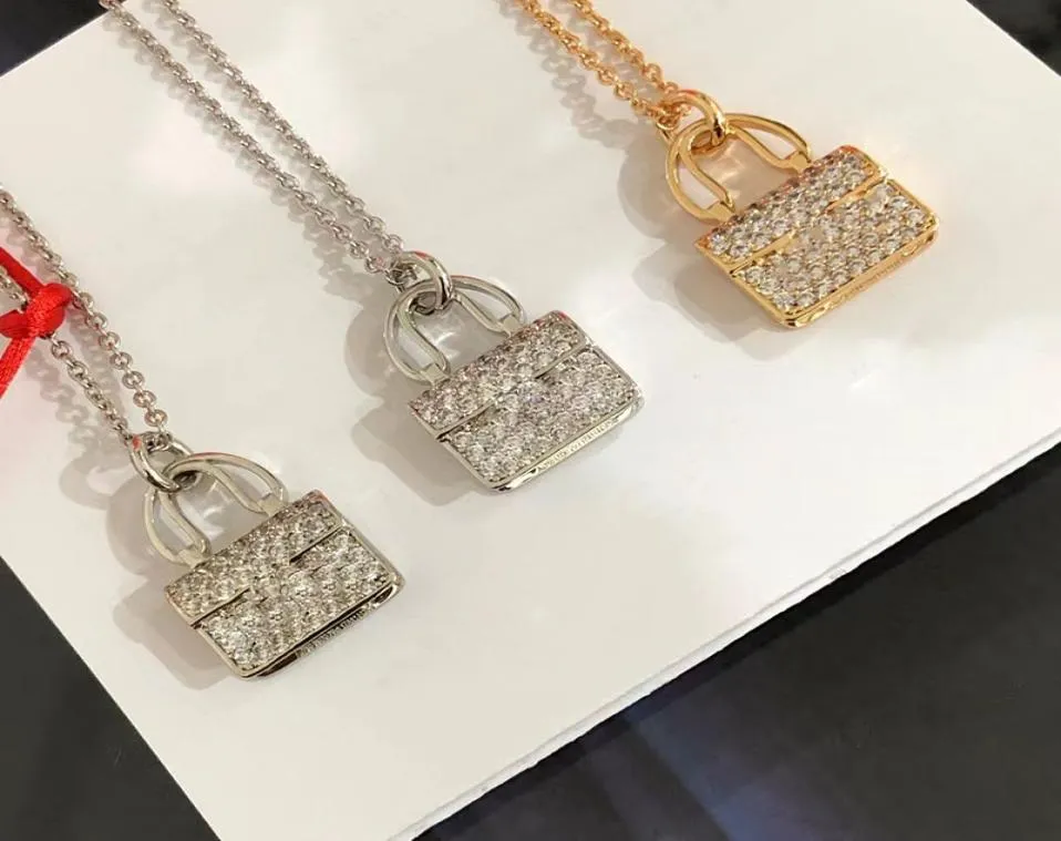 S925 sterling zilveren diamanten tas designer hanger ketting voor vrouwen luxe merk shing crystal handtas korte choker kettingen jew7803807