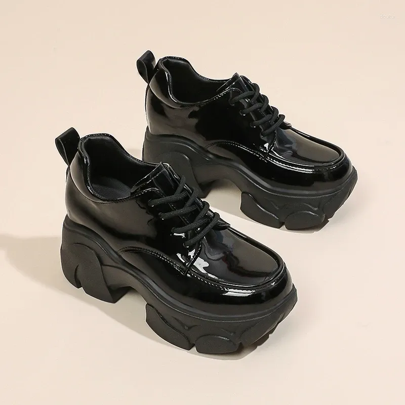 Dress Shoes Ladies Leather Black 2024 Spring Autumn Thick Heel Mary Jane Female Lolita Platform Lace-up Outdoors Women's