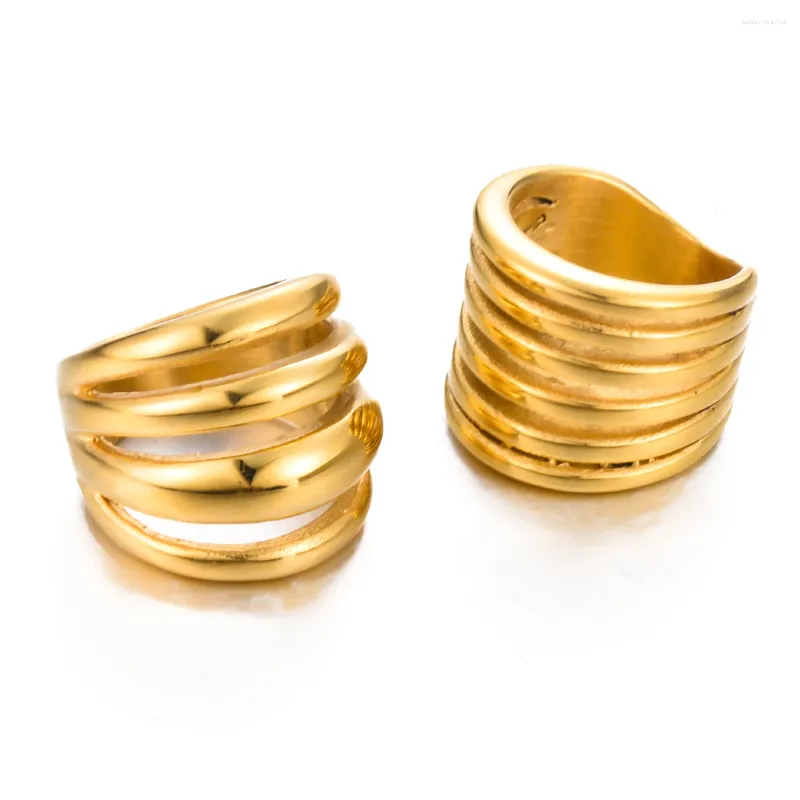 Anneaux de mariage Vintage Creative 18K plaqué or lignes superposées larges pour femmes hommes géométriques en acier inoxydable bijoux goutte