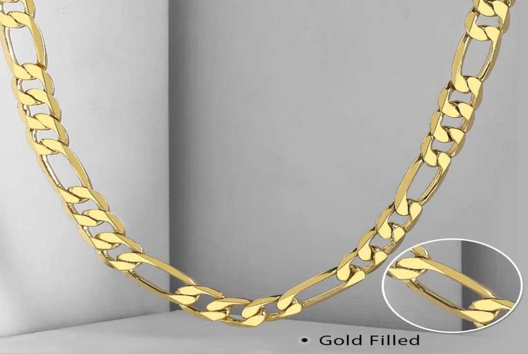 Pure Golds Chain Necklace Jewelry Plated 24k Gold 10mm Heavy Figaro Halsband för män 22inch2732216