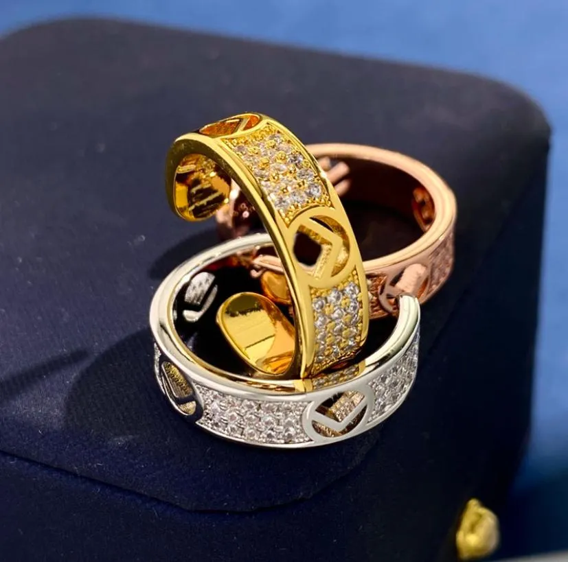 Pierścienie diamentowe Męskie projektanta biżuterii Rose Gold Women Pierścień Moda luksusowa para uwielbia pierścienie z pudełkiem Prezent Wedding Prezent OpenI8469749