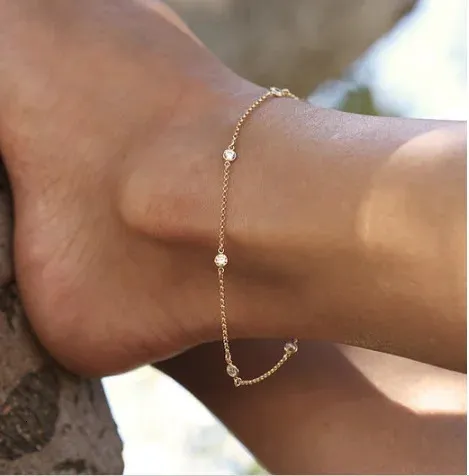 Anklets Summer Beach AAA Cubic Zirconia Chain Women Jewelry CZ Station 925 Sterling Silver CZ Anklet för Womens 235cm 231211