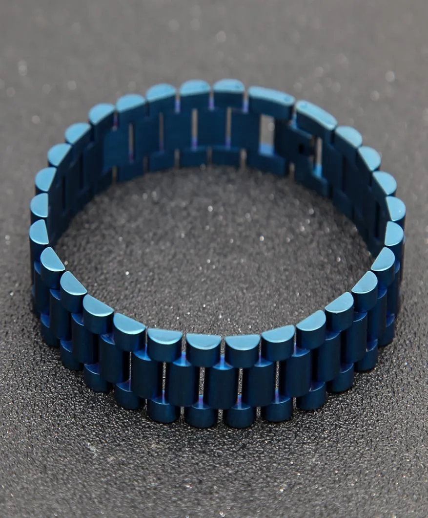 Men Stainless Steel Hip hop Style Bracelet Black Blue Gold Silver Watch Chain Bracelet Link Fashion Punk Jewelry1584251