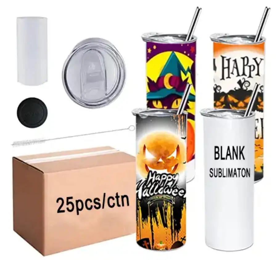 Gobelet à sublimation de 20 oz Droit 20 oz Tasses à café de voyage en acier inoxydable blanc blanc US CA Tasses approvisionnées avec couvercle et paille en plastique 1212