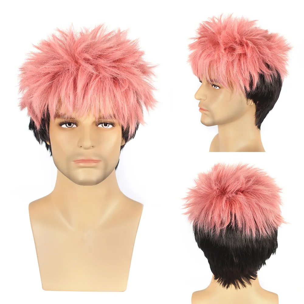 Jujutsu Anime Kaisen Cosplay Itadori Yuji Men's Short Wig Pink Anime Play-playing accessoire