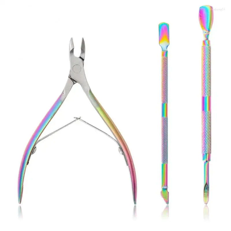 Nail Art Kits 3pcs Manicure Set 2 Way Cuticle Pusher Nails Cutter Scissor Dead Skin Remover Stainless Steel Nipper Fork Tool