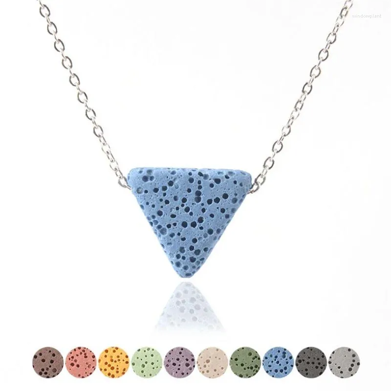 Pendant Necklaces 12pcs Colourful Triangle Lava Stone Essential Oil Diffuser Necklace Volcanic Rock Stainlesss Steel Chain