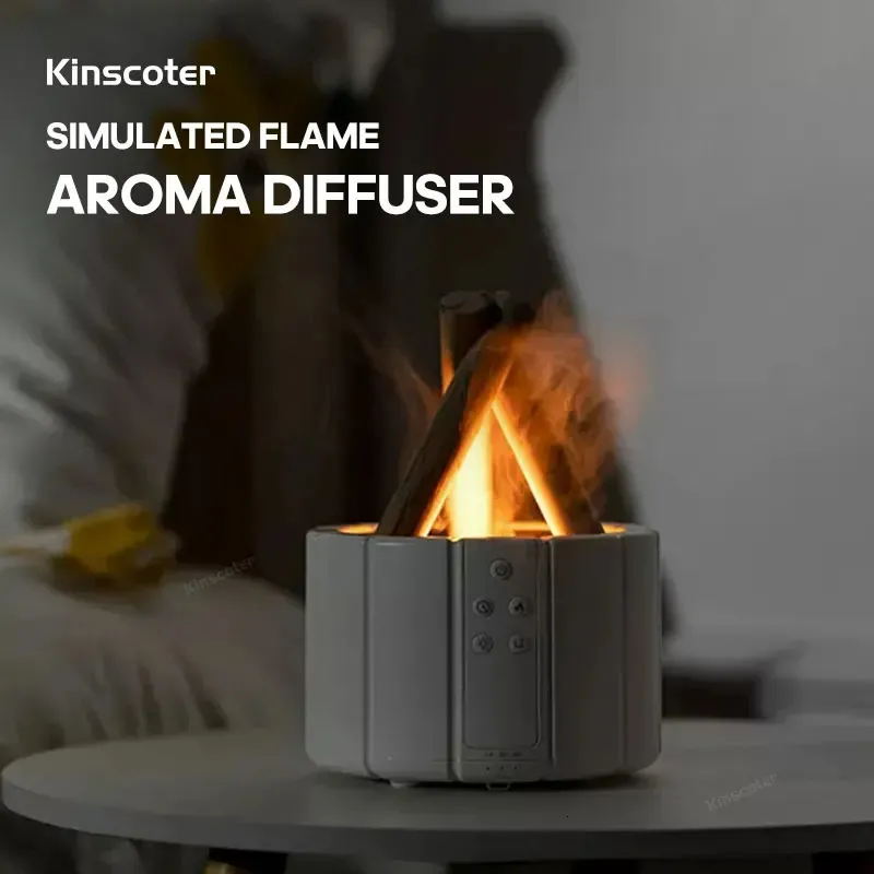 Diffusori di oli essenziali KINSCOTER Diffusore di aromi di fiamma simulata Umidificatore d'aria per falò Umidificatore ad ultrasuoni per nebulizzazione fredda Fogger Diffusore di lampade a olio a LED 231212