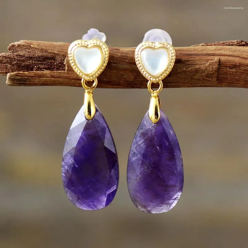 Studörhängen lyx klassisk Teardrop Heart Women Dingle Amethysts Earring Costume Elegant Holiday Wedding Jewelry Gifts