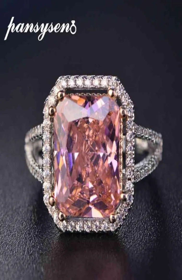 Pansysen 100 solid 925 srebrne pierścienie dla kobiet 10x12 mm różowy spinel diamentowy drobna biżuteria ślub w ślubie Ring8339544