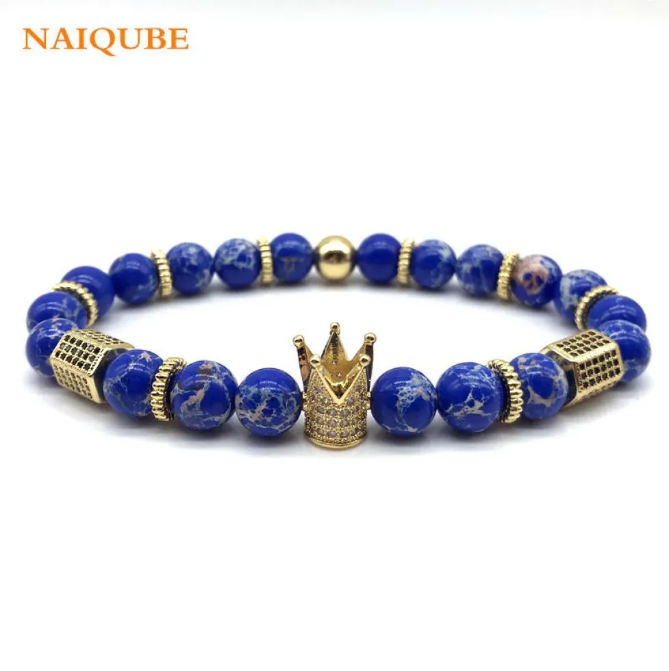 NAIQUBE 2018 Fashion Cube Charm Crown Bracelet Men Stone Beads Bracelets Bangles Homme Jewelry7915427