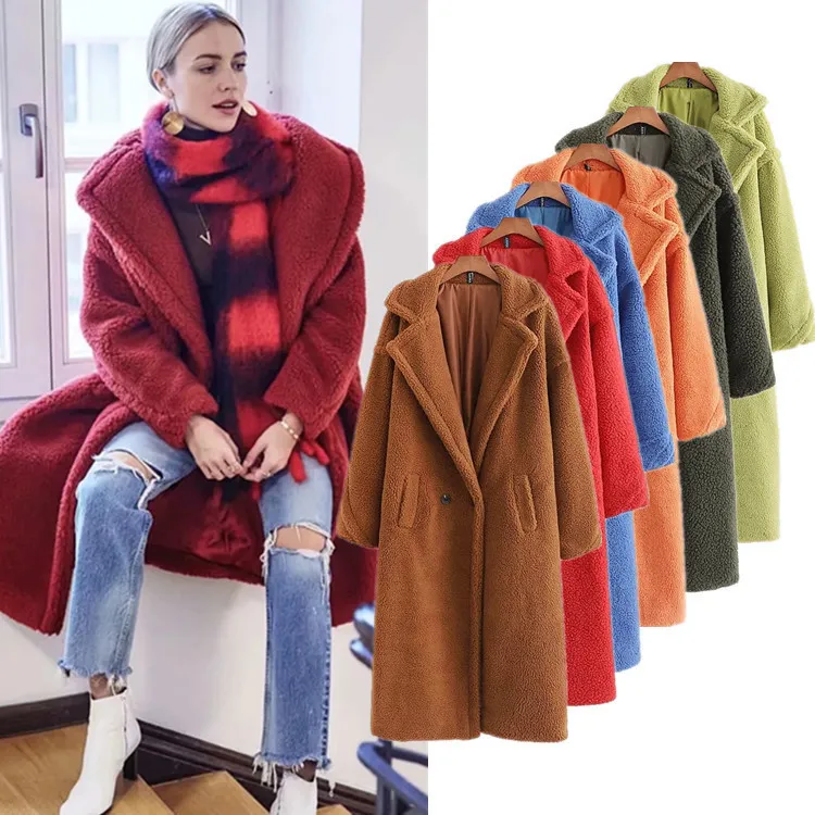 Damesmode winter oversized lange kameelwollen jas namaakbont fuzzy jas bruine ruige jas