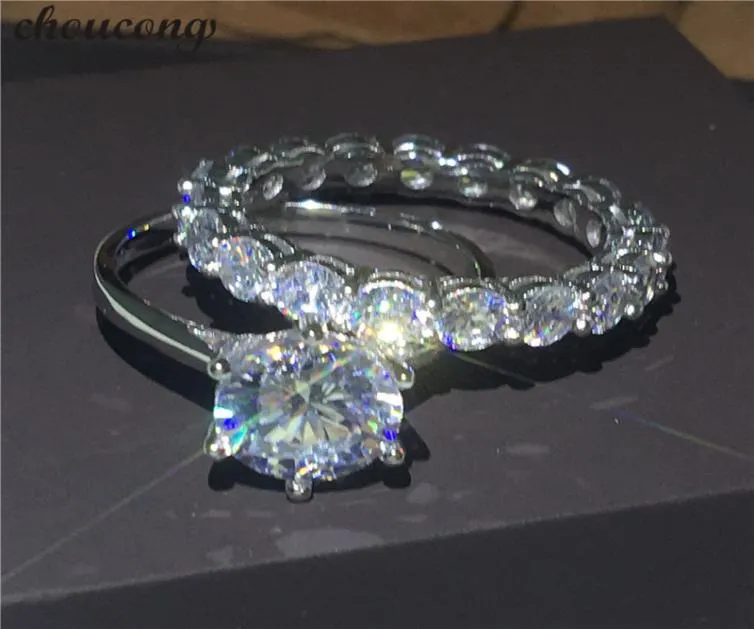 Conjuntos de anillos de promesa de Vecalon Solitaire 3CT CZ Stone 925 Sterling Silver Engagement Band Band Band para mujeres Joyería9885149