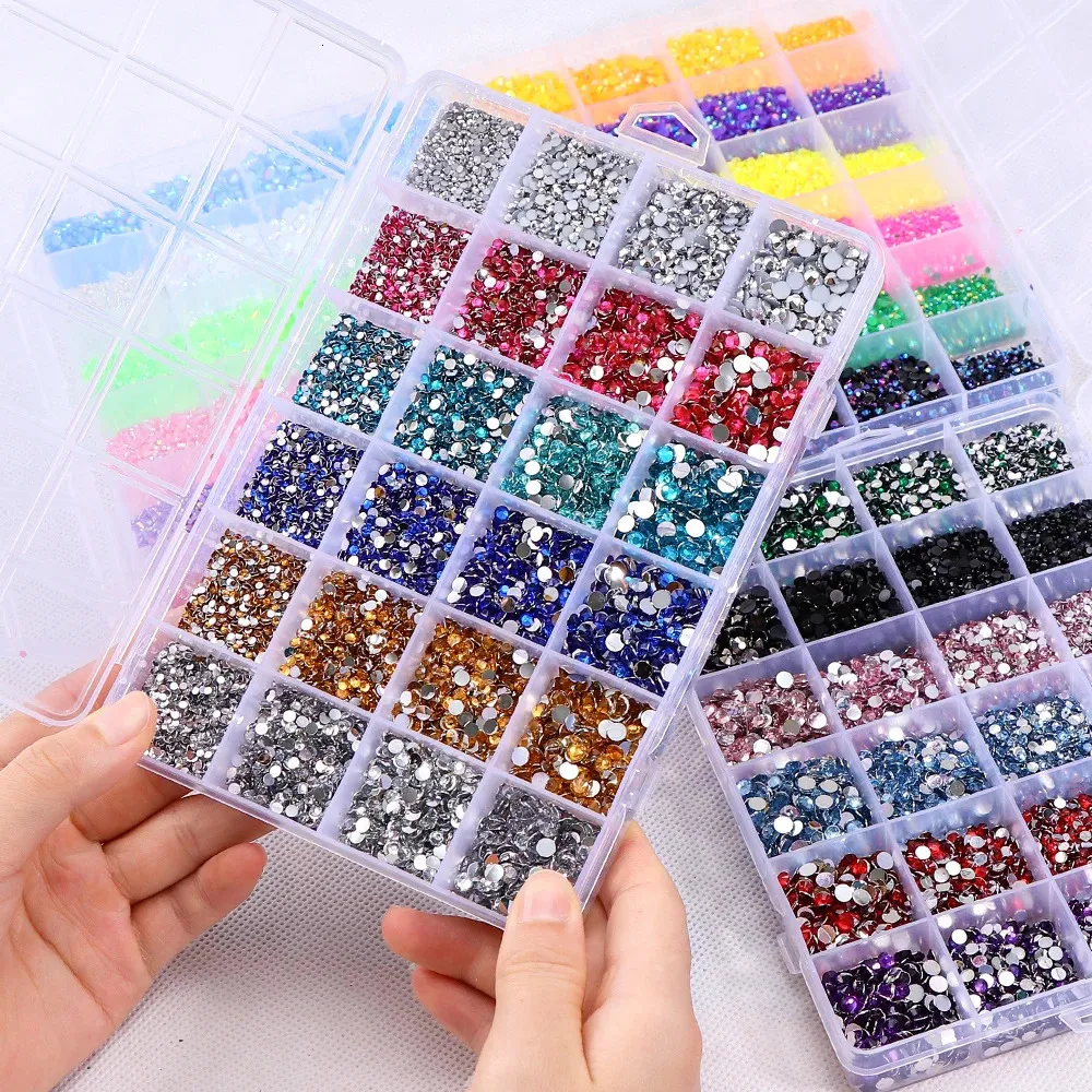 Dekoracje grafiki paznokci 16500pcs/zestaw kryształów paznokcienstones 2-5 mm płaski kolor Kolor Glitter Gems Uroków akcesoria DIY 3D Paznokcie dekoracje 231211