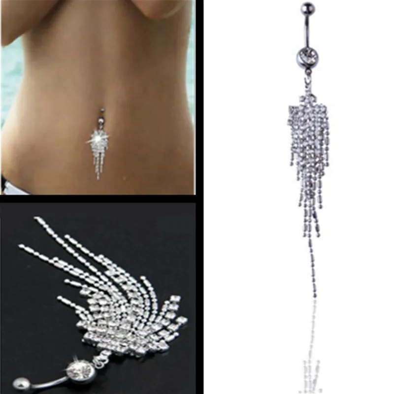 Stainless Steel belly button rings Navel Rings Tassel with diamond navel ring Body Piercing bars Jewlery for women's bikini fashion Jewelrys