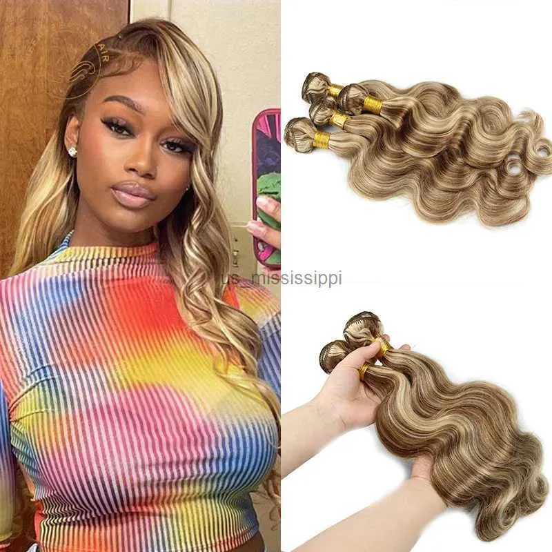 Lace Wigs Highlight Blonde Hair Bundle with Closure Piano Color P4/613 3 Bundles with Frontal Body Wave HairL240124