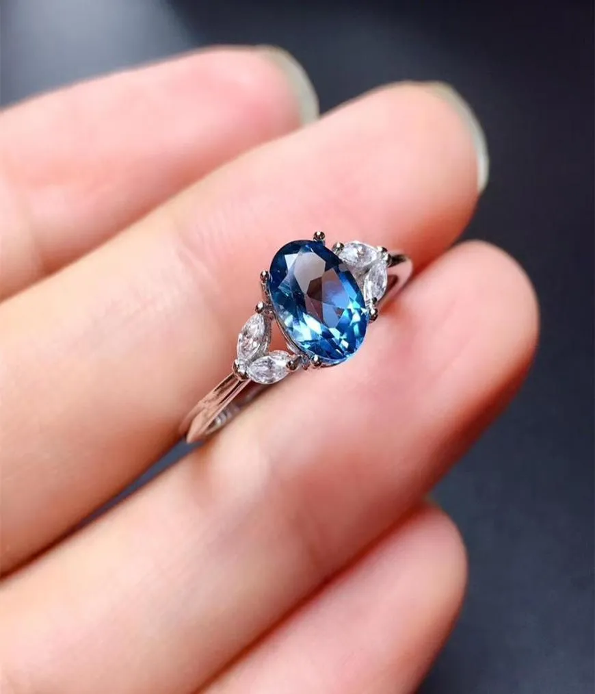 Anel de topázio natural s925 prata esterlina natural londres azul topázio senhora gem anel estilo simples y11245996221