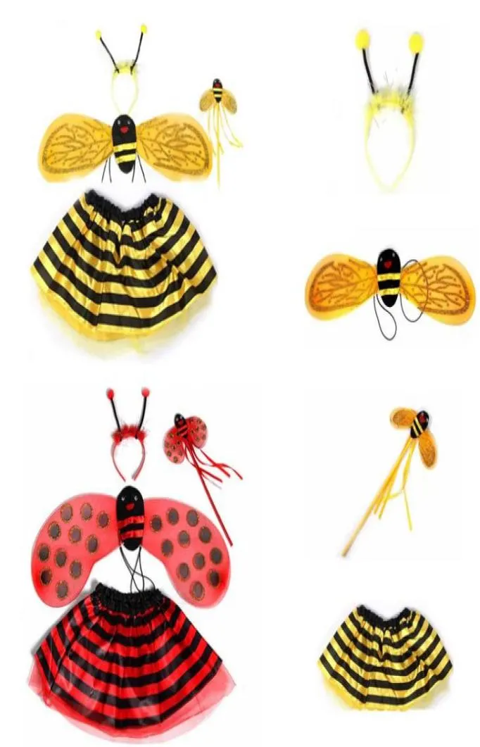 Kid Fairy Ladybug Bee Wing Costume Set Fancy Dishy Cosplay Wings tutu jupe baguette Band Girl Boy Halloween Stage de Noël Perfo5600583