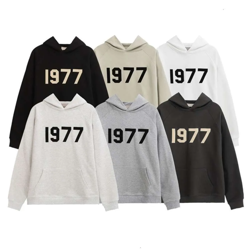 ESSENTIALS1977 Flocking Printed Hoodie FOG Double Thread Men's and Women's Fat Plus Loose Hoodie