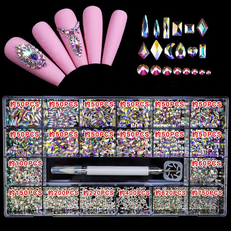 Nail Rhinestones Kit,3100Pcs Mixed Shape Nail Crystals Diamonds