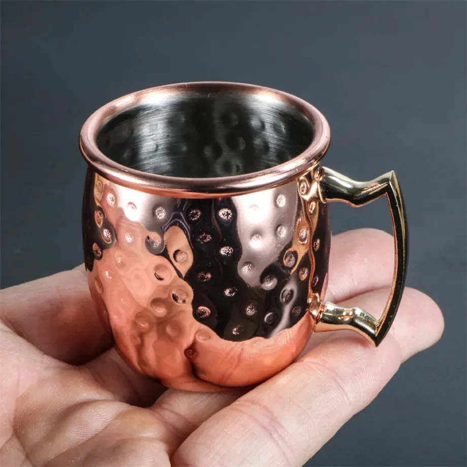 60ml 2oz Mini Moscow Mule Mug Hammered Shot Wine Tumbler Copper Plated Cocktail Cup Whisky Glass Coffee Bar Drinkware 18/8 Stainless Steel