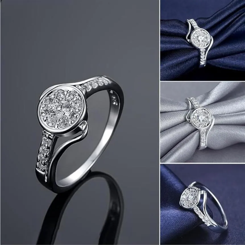 Anel de zircão redondo banhado a prata esterlina feminino GSSR444 moda 925 placa de prata anéis de casamento2241